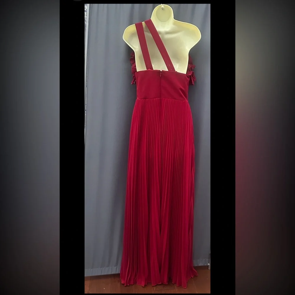 Dress The Population Vida One-Shoulder PleatedChiffon Gown,garnet,szS(4),new$349 - Picture 5 of 11